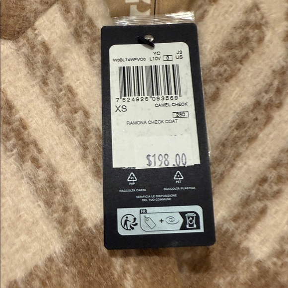 Guess Beige Cream Wool Plaid Double-Breasted Coat Sz XS - Picture 8 of 11